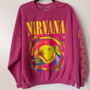 Nirvana Pink Sweatshirt with Yellow Graphic